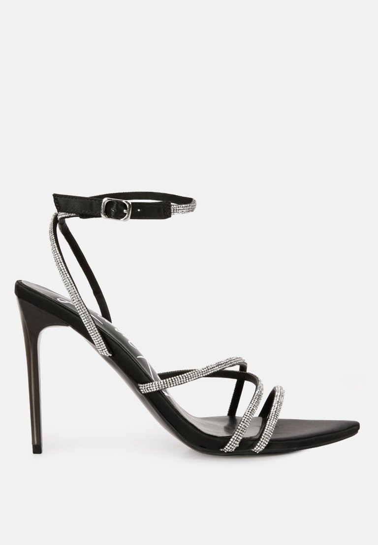 Dare Me Rhinestone Embellished Stiletto Sandals - Black