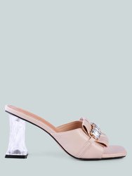 Deeba Diamante Embellishment Clear Spool Heel Sandals - Beige