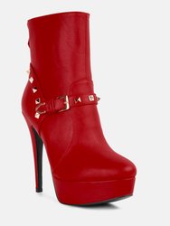 Dejang Metal Stud Embellished Faux Leather Ankle Boot