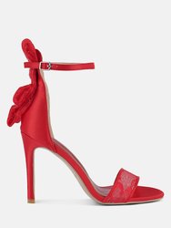 Delancy Bow Detail Lace Stiletto Sandals - Red