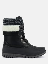 Delphine Knitted Collar Lace Up Boots - Black