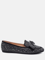 Dewdrops Embellished Casual Bow Loafers - Black