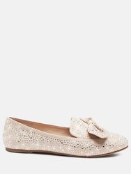 Dewdrops Embellished Casual Bow Loafers - Beige