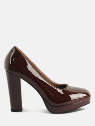 Dixie Patent Faux Leather Pump Sandals - Brown