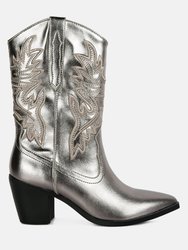 Dixom Western Cowboy Ankle Boots - Silver