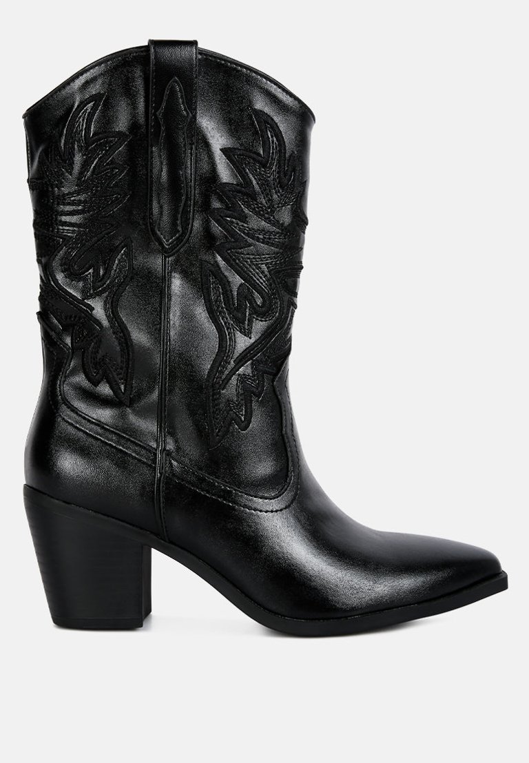 Dixom Western Cowboy Ankle Boots - Black