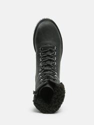 Dolon Lace Up Fur Collar Ankle Boots