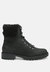 Dolon Lace Up Fur Collar Ankle Boots - Black