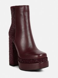 Dryday Diamante Zip Up Block Heel Boots