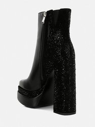 Dryday Diamante Zip Up Block Heel Boots