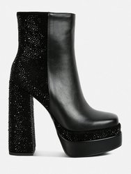Dryday Diamante Zip Up Block Heel Boots - Black