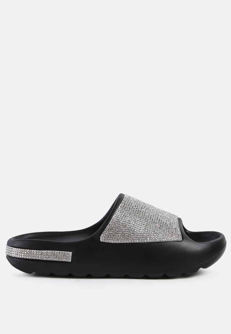 Dumba Diamante Pool Sliders - Black