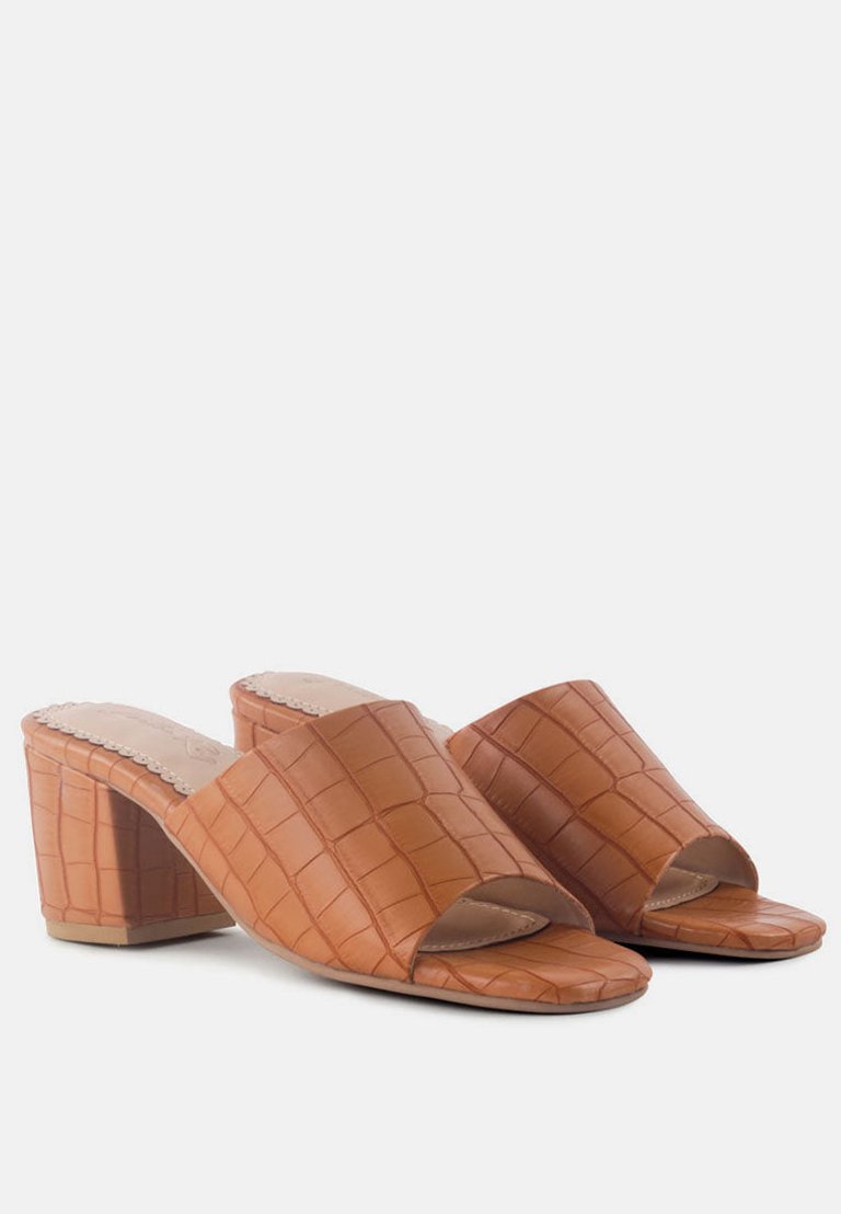 Dumpllin Croco Slip-On Block Heel Sandals