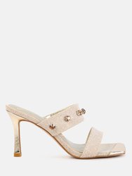 Edm Queen Diamante Embellished Glitter Sandals - Beige