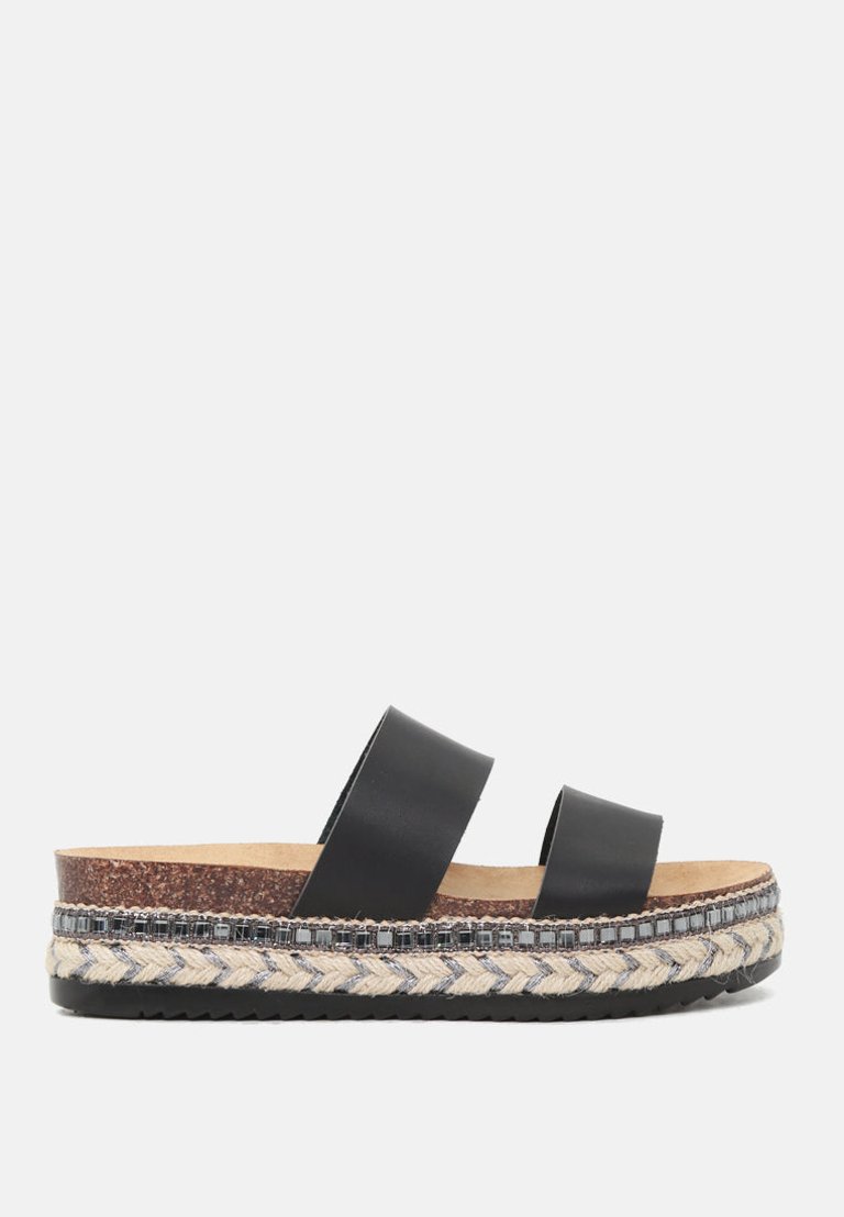 Elsa Double Strap Platform Espadrilles Wedges - Black