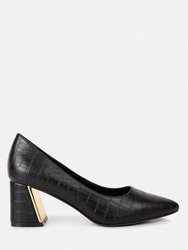 Emersyn Croc Block Heel Pump Shoes - Black