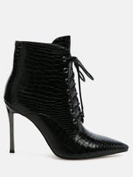 Escala Croc Stiletto Ankle Boots - Black