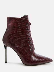 Escala Croc Stiletto Ankle Boots - Burgundy