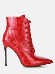 Escala Croc Stiletto Ankle Boots - Red