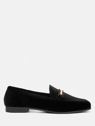 Evelio Horsebit Embellsihed Velvet Loafers - Black