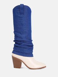 Fab Cowboy Boots With Denim Sleeve Detail - White