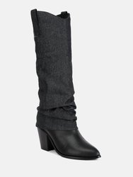 Fab Cowboy Boots With Denim Sleeve Detail