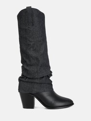 Fab Cowboy Boots With Denim Sleeve Detail - Black