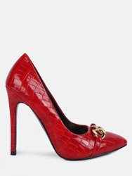 Fanfare Croc Stiletto Pump Heels - Red