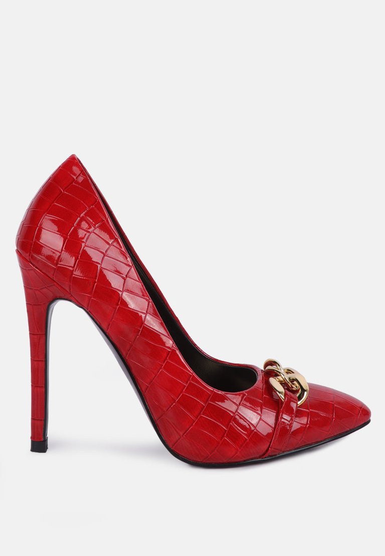 Fanfare Croc Stiletto Pump Heels - Red