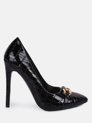 Fanfare Croc Stiletto Pump Heels - Black