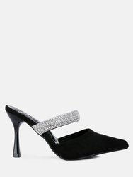 Fauci Diamante Strap Heeled Mules - Black