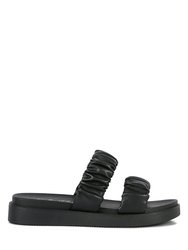 Faux Leather Ruched Strap Platform Sandals - Black
