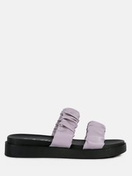 Faux Leather Ruched Strap Platform Sandals - Purple
