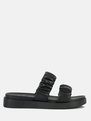 Faux Leather Ruched Strap Platform Sandals
