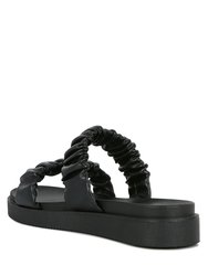 Faux Leather Ruched Strap Platform Sandals