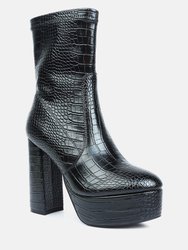 Feral High Heeled Croc Pattern Ankle Boot