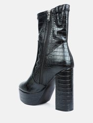 Feral High Heeled Croc Pattern Ankle Boot