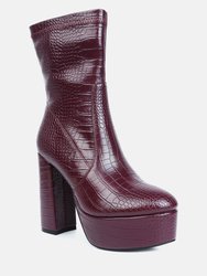 Feral High Heeled Croc Pattern Ankle Boot