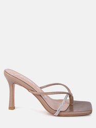 Fetish Croc Rhinestone Strap Sandals - Taupe