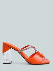 Fineapple Rhinestone Embellished Clear Sandals - Orange