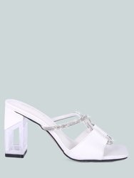 Fineapple Rhinestone Embellished Clear Sandals - White