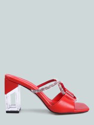 Fineapple Rhinestone Embellished Clear Sandals - Red