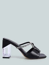 Fineapple Rhinestone Embellished Clear Sandals - Black