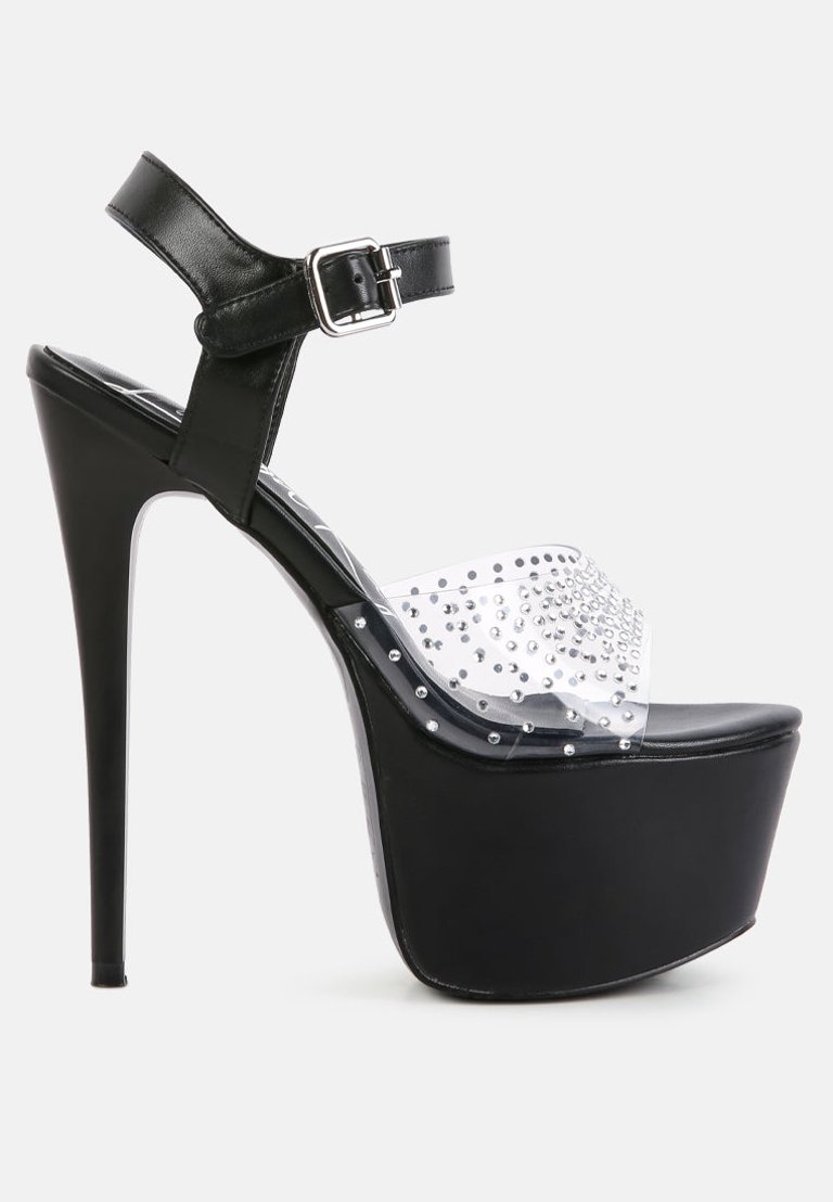 First Date Ultra High Heel Clear Sandals - Black