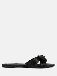 Fleurette Bow Flat Sandals - Black