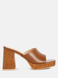 Flexes Flared Block Heel Sandals - Tan