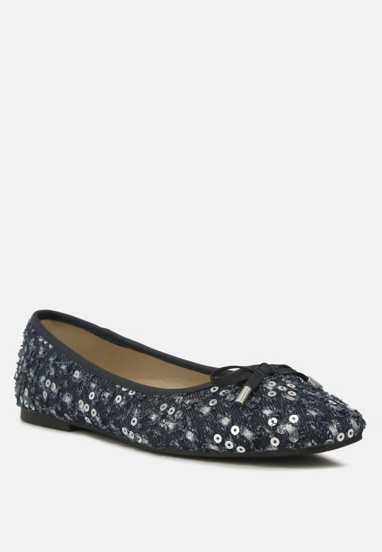 Florent Sequin Flat Bow Ballerinas - Black Gold