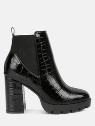 Foxy Faux Leather Croc Chelsea Boots - Black