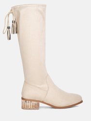 Francesca Tassels Detail Short Heel Calf Boot - Beige