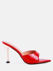 French Cut Croc Texture Patent Faux Leather Sandals - Red